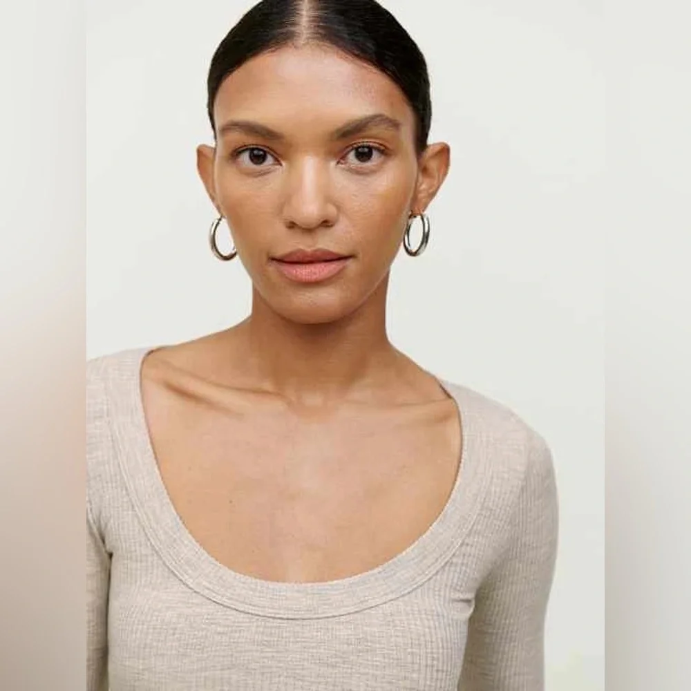 Reformation Paige Marble Gray Scoop Neck Ribbed Crop Top Long Sleeve Tee EUC S